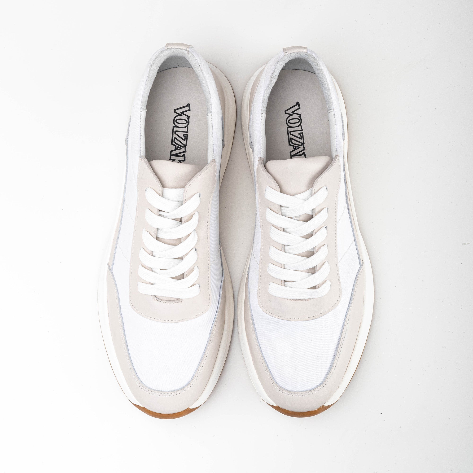 Volzak 3039 Beige White Leather Sneakers
